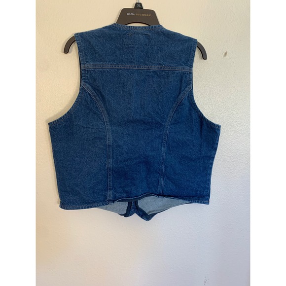 Wrangler Denim Vest Womens L/XL Blue V Neck Button Front Pockets Western Vintage - Picture 6 of 12